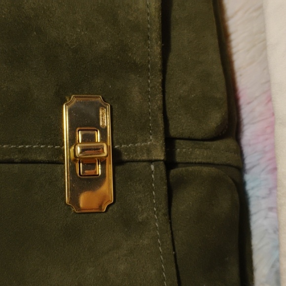 FIRM PRICE! RARE! Coach Olive Green Suede Collection Shoulder Bag/Dust Bag - Picture 3 of 16